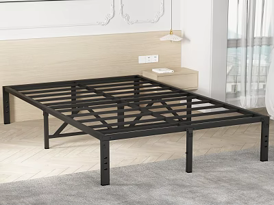 Sturdy Black Metal Bed Frame With Slat Support In Modern Bedroom Setting 3d model