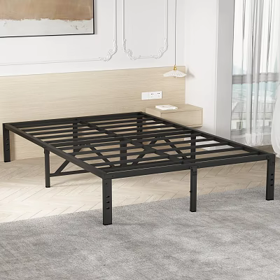 Sturdy Black Metal Bed Frame With Slat Support In Modern Bedroom Setting 3d model