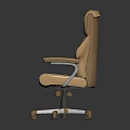 Beige Leather Office Chair With High Back Design And Armrests On Wheeled Base