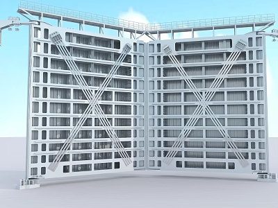 Large Multi Storey Building With X Shaped Cross Bracing And White Exterior 3d model
