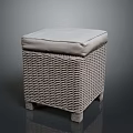 Stylish Square Light Gray Wicker Stool With Cushioned Seat For Home Decor