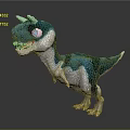 Cute Blue And White Dinosaur Character 3D Model With Small Horns And Friendly Expression