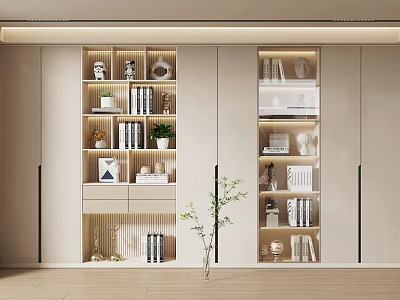 Modern Bookcase Interior Design With Side Bookcases Central Cabinets Books And Decorative Pieces 3d model