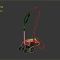Red Vacuum Cleaner With Black Handle And Hose Bottom Wheels Design