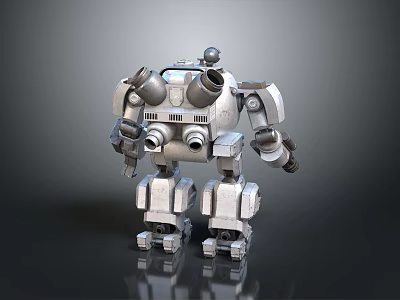 Metallic Robot Character With Mechanical Arms Legs Pipes And Antenna Design Details 3d model