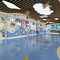 Kindergarten Interior With Blue Floor Colorful Patterns Wall Decorations Cloud Ceiling And Rainbow 3d model