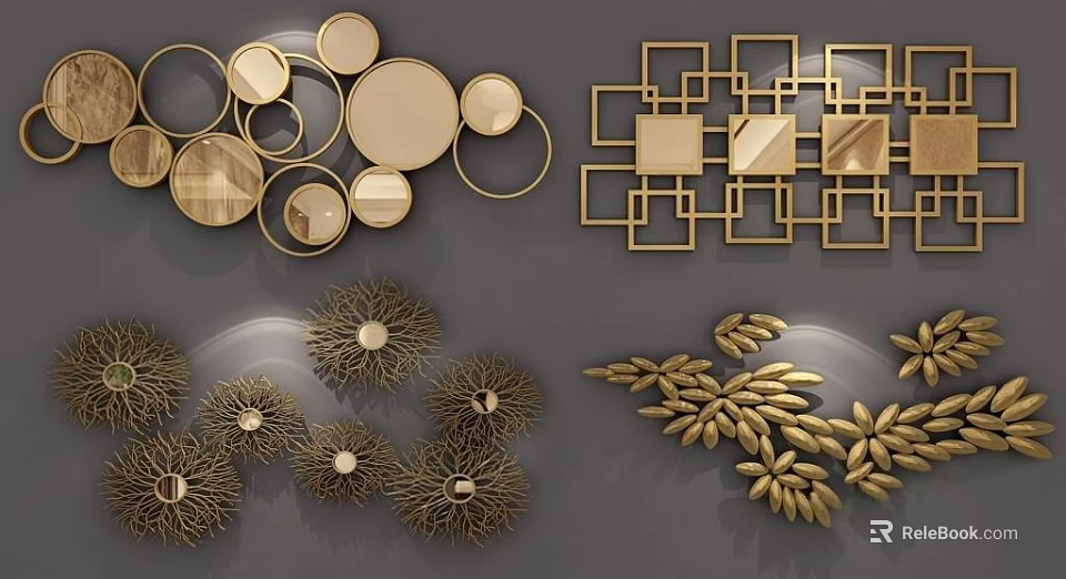 Modern Metal Wall Decor With Circular Square Leaf And Flower Designs 3d model