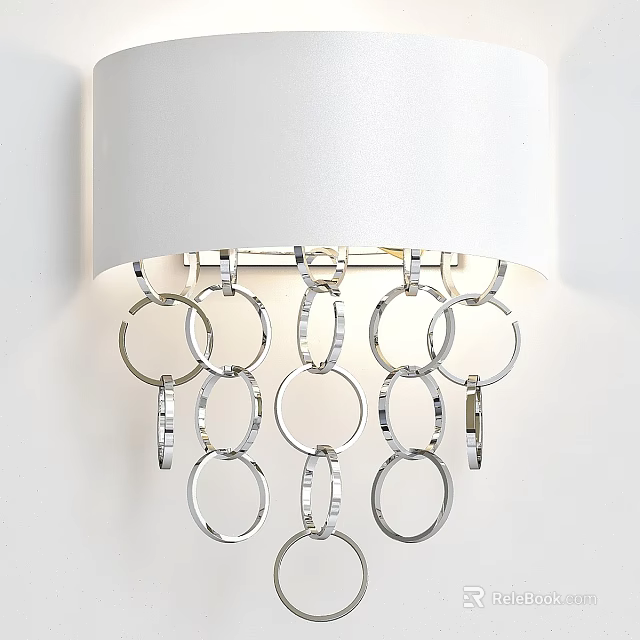 Contemporary Chrome Wall Lamp Featuring Circular Ring Design And White Shade 3d model 