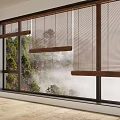 Contemporary Wooden Blinds On Window With Natural Trees Mist And Wooden Floor Room