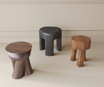 Solid wood stool round stool 3d model