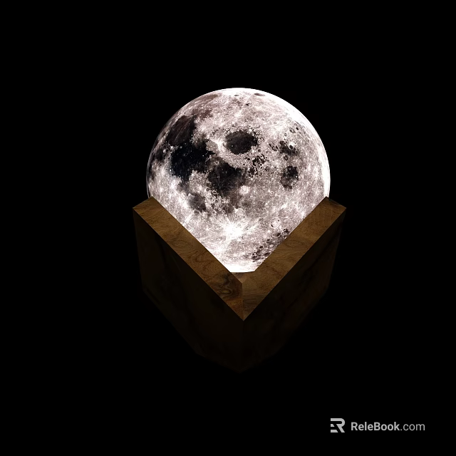 Moon Shaped Lamp with Wooden Base and Illuminated Surface for Modern Home Decor 3d model 