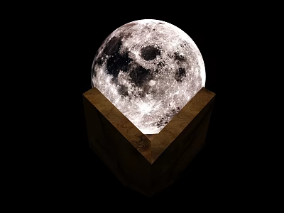 Moon Shaped Lamp with Wooden Base and Illuminated Surface for Modern Home Decor 3d model