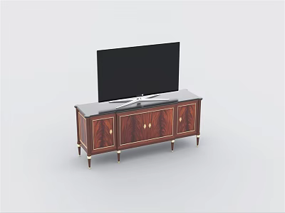 Wooden TV Stand With Drawers Cabinet Doors And Metal Legs Holding Television 3d model