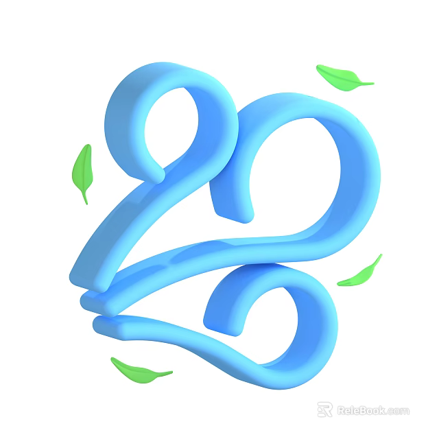 Scenic Natural View With Blue 2023 Number And Fresh Green Leaves 3d model 