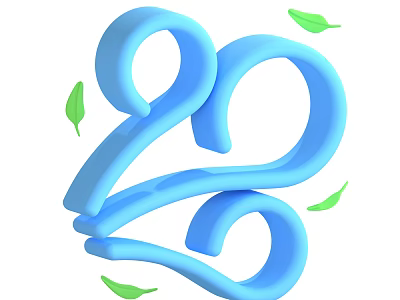 Scenic Natural View With Blue 2023 Number And Fresh Green Leaves 3d model