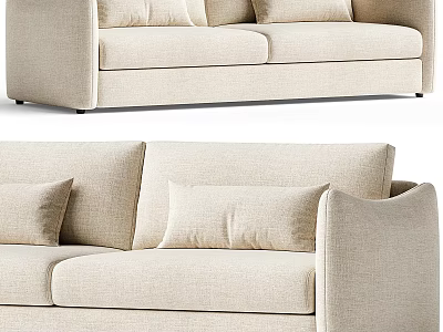Modern Minimalist Beige Fabric Two Seater Sofa With Plush Cushions And Armrests 3d model