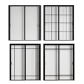 Stylish Sliding Doors Featuring Various Glass Panel Designs And Black Frames 3d model