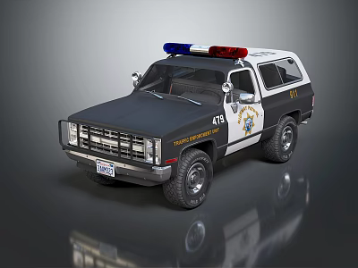 Black And White Police SUV With Emergency Lights And Badges 3d model