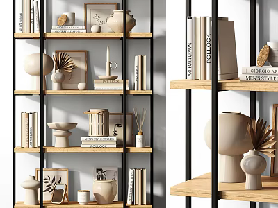 Modern Minimalist Decorative Ornaments Set on Shelves with Vases Frames Books and Sculptures 3d model