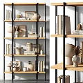 Modern Minimalist Decorative Ornaments Set on Shelves with Vases Frames Books and Sculptures