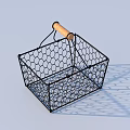 Black Sturdy Household Storage Basket With Hexagonal Mesh And Wooden Handle