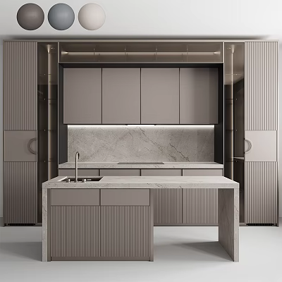 Elegant Modern Kitchen Cabinets Featuring Marble Countertop And Central Island Design 3d model