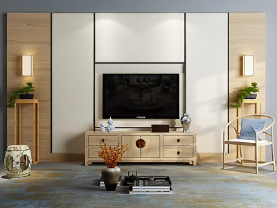 New Chinese TV Cabinet TV Wall 3d model