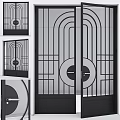 Decorative Double Doors Featuring Geometric Patterns Glass Panels And Black Frames Design