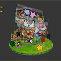 Colorful Cartoon Themed Decorative Scene With Rainbow Stars Castle On Green Circular Base