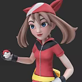 Game Anime Character In Red Outfit Red Hat Brown Hair Blue Eyes Holding Poké Ball