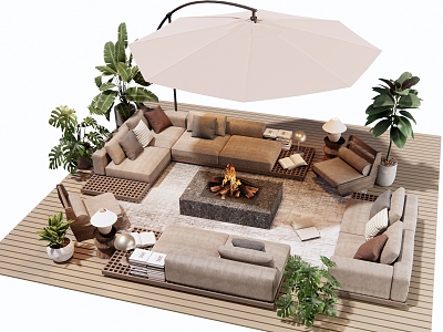 Outdoor Sofa Corner Multi-person Sofa Log Coffee Table Leisure Chair Plant Potted Ornaments Combination model