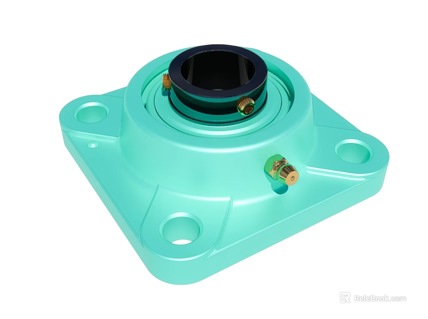 Turquoise Square Base Mechanical Component With Black Central Part And Golden Fasteners 3d model 