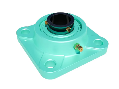 Turquoise Square Base Mechanical Component With Black Central Part And Golden Fasteners 3d model
