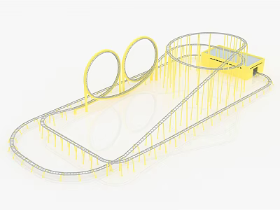 Yellow Playground Amusement Ride With Circular Track Loops And Starting Platform 3d model