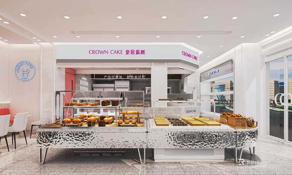 Crown Cake Shop Interior With Display Cases Donuts Pastries And Baked Goods 3d model 