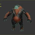 3D Mythical Monster Character Model With Orange Dark Brown Fur Sharp Fangs And Muscular Body