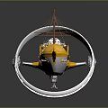 Futuristic Cosmic Starship With Golden Hull Sail Like Masts And Circular Ring