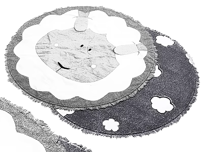 Cute Black White Round Carpet With Cartoon Face Fringe Edge Design 3d model