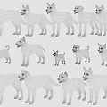 Different Dog Breeds Models In Various Colors And Poses Arranged In Rows 3d model