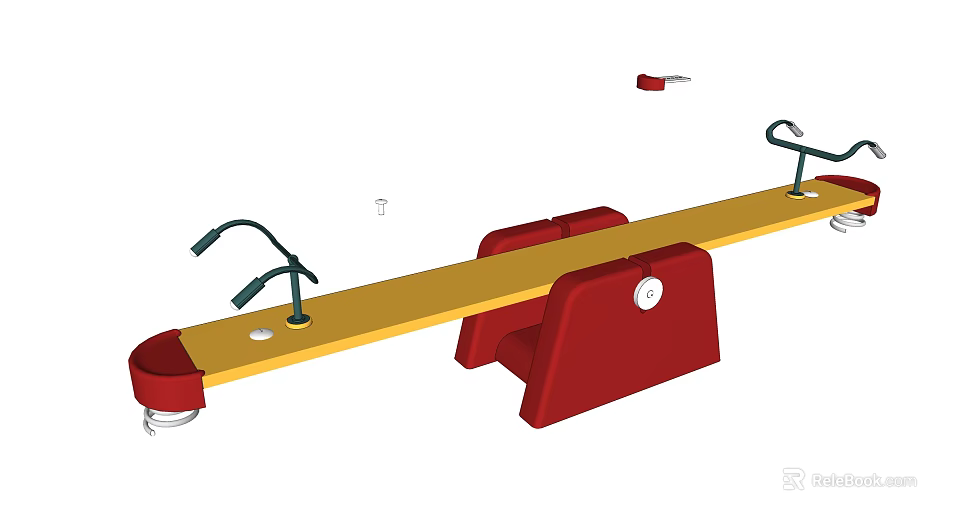 Colorful Playground Seesaw Equipment With Red Seats Yellow Beam And Green Handrails 3d model 