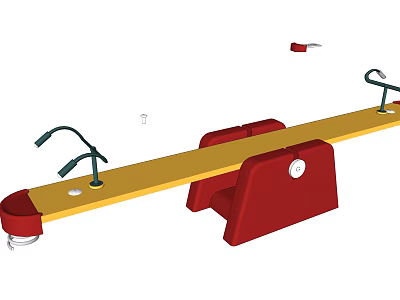 Colorful Playground Seesaw Equipment With Red Seats Yellow Beam And Green Handrails 3d model