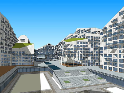 Modern Multi Storey Architectural Complex With Roof Greenery Open Courtyard And Glass Windows 3d model