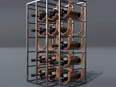 Modern Wine Rack With Metal Frame And Wooden Holders For Wine Bottles 3d model