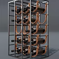 Modern Wine Rack With Metal Frame And Wooden Holders For Wine Bottles