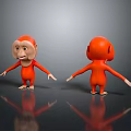 3D Orange Cartoon Monkey Models Front and Back Views on Black Background with Reflections 3d model
