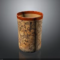 Ancient Carved Ceramic Vessel With Red Rim And Intricate Black Patterns