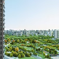 Urban Park Landscape With Green Trees Lawns And Surrounding High Rise Buildings