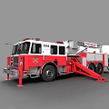 Red and White Fire Department Emergency Fire Truck With Extended Ladder