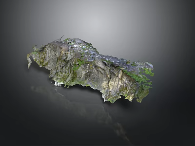 3D Rock Mountain Model With Green Vegetation And Clear Rock Texture On Smooth Reflective Surface 3d model