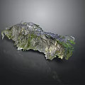 3D Rock Mountain Model With Green Vegetation And Clear Rock Texture On Smooth Reflective Surface 3d model